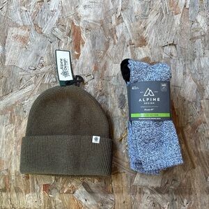 Alpine Design Olive Beanie and Heathered Blue Socks